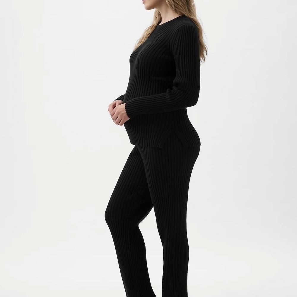 GAP Black Ribbed Knit Maternity Top And Leggings Set Size M